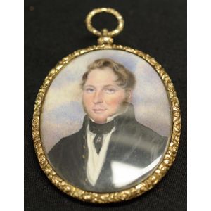 Large Georgian portrait miniature of a gentleman in a mourning…