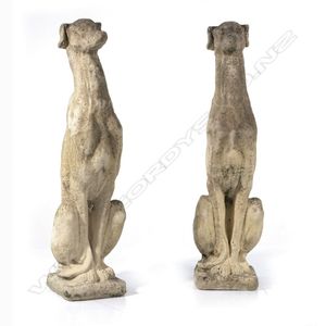 A pair of classical church stone greyhound outdoor sculptures,…