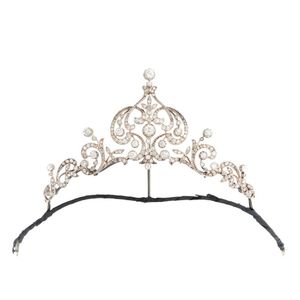1890 Tiara/Collier with Diamonds, Gold, Silver, and Original Box