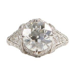 1924 Platinum and Diamond Ring with 2.35 Carat European-cut Diamond ...