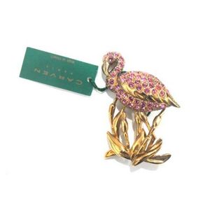 Carven Paris Flamingo Brooch with Gemstone and Box - Brooches - Jewellery