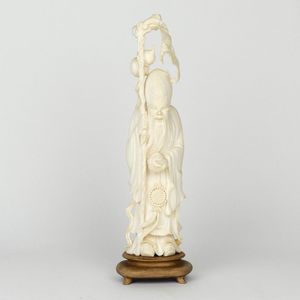 A Chinese old carved ivory figure of Shou Lao, finely and&hellip;