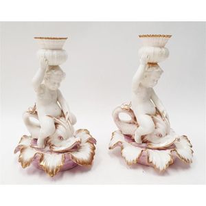 A pair of late 19th century Belleek porcelain lustre pare…