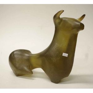 Rare Daum France Pate De Verre sculpture of a bull