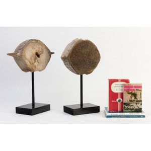 Two antique whale vertebrae on stands, together with four…