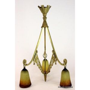 A signed Muller Freres gilt bronze and glass chandelier, circa…