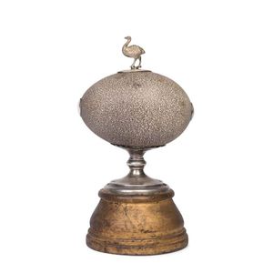 An Australian silver mounted emu egg trophy with emu finial and…