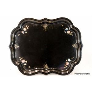 A Victorian papier mache serving tray, 19th century the large…