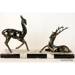 An Art Deco spelter deer group, circa 1930 the stylised…