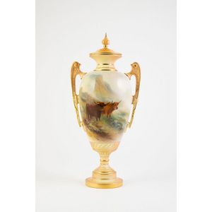 Royal Worcester vase and cover, the ovoid body painted with…