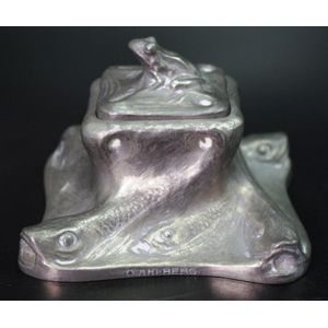 Swedish Art Nouveau pewter ink well circa1890, with in relief…