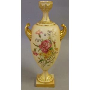 Hand-painted Floral Two-handled Vase - Royal Worcester - Ceramics