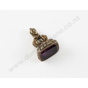 Victorian 15ct gold plated fancy seal fob, plain amethyst seal&hellip;