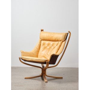 Deluxe Champagne Leather 'Falcon' Chair With Armrests By Sigurd Resell - Scandinavian - Named ...