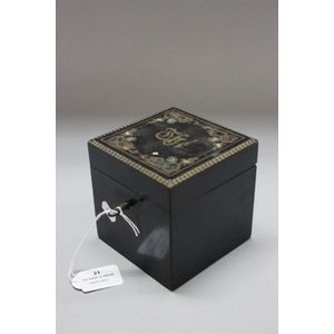 Antique French ebonized tea caddy, decorated with tortoise…