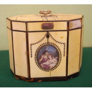 Georgian tea caddy, with ivory panels, tortoiseshell stringing,…