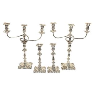 Pair of Danish 3-armed candlesticks in silver