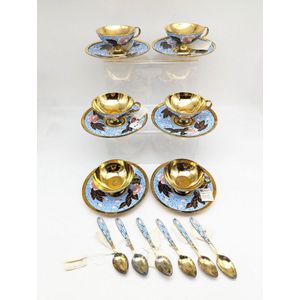 Russian sterling silver teaset, six person set gilded Soviet…