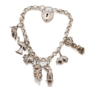 Antique Danish Silver Charm Bracelet with 5 Charms For Sale at 1stDibs