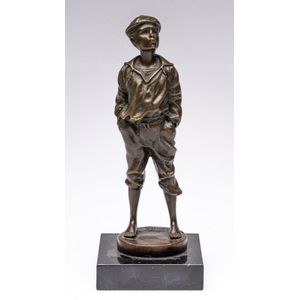 Vintage 9 Bronze Statue on Marble Base of Boy Fishing, EC #163 Jewelry  And Collectibles Auction