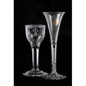 Classic Jacobite Engraved Plain Stem Wine Glass c1750