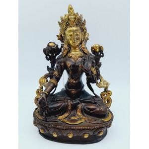 Nepalese green Tara statue, bronze figurine with gilt&hellip;