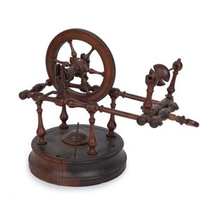 A Georgian tabletop miniature spinning wheel, 18th century, 26…