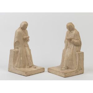 Ola Cohn (1892-1964), A pair of painted ceramic book ends,…