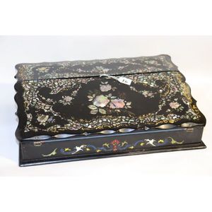 Victorian paper mache writing box, inlaid paua shell with gilt…
