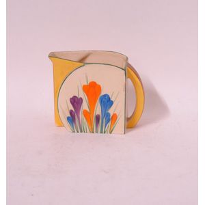 A Clarice Cliff Bizarre jug, Crocus pattern, 'Bonjour'…