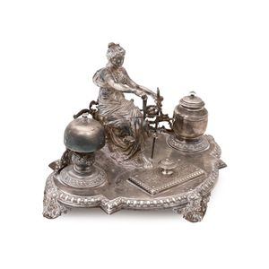 A WMF figural silver plate desk set, late 19th century, with…