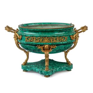 A superb antique French wine cooler, carved malachite with…