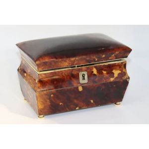 Tortoise shell tea caddy, 19th century two sectional caddy with…