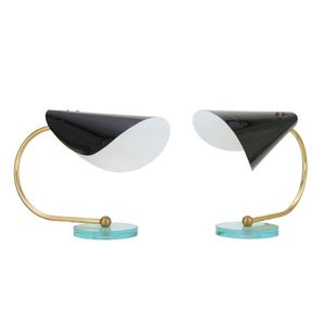 Pair of Italian Gooseneck table lamps, enamelled metal shades…