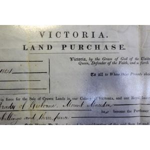Colonial Victorian Land Grant on vellum dated 1854 & signed by…