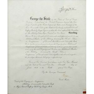 Framed certificate Order of the Bath. Conferring Grant of the…