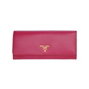 PRADA Pink Gold Saffiano Leather Wallet on Strap Clutch With Box