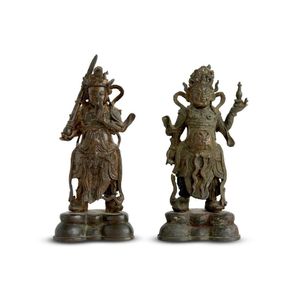 Chinese Buddhist Lokapalas: Ming Dynasty Bronze Figures - Bronze - Oriental