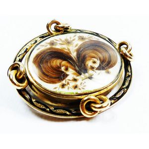 Antique 14K Yellow Gold Onyx Swirl Mourning Brooch Pin Pendant