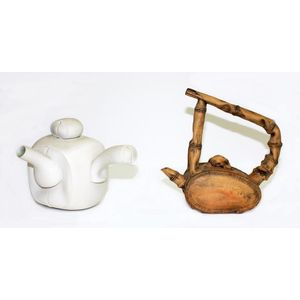 Chris Weaver, white glazed teapot with side handle, together&hellip;