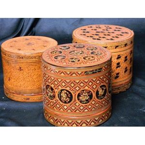 Three Burmese lacquer betel nut boxes, c.1920s, one decorated…