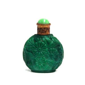 A malachite glass perfume bottle, Art Nouveau design, height 5.…