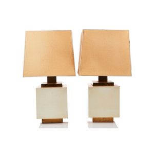 Pair of Hollywood Regency Table Lamps, c. 1960, ivory lacquered…