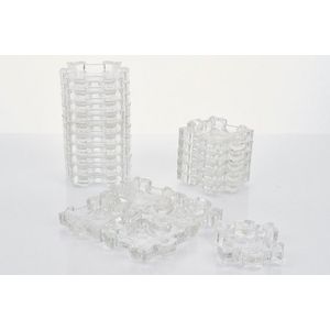 Collection of Scandinavian Glass Puzzle Candle Holders, , clear…