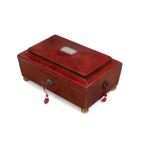 Vintage red Italian hinged hotsell oval leather box, 6