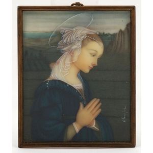 An antique miniature portrait of the Virgin Mary in profile,…