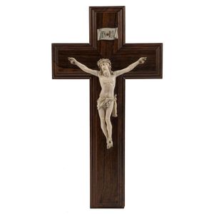 An antique carved ivory and rosewood Corpus Christi, 19th…