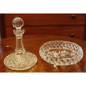 Waterford glass ships decanter and a cut crystal float bowl