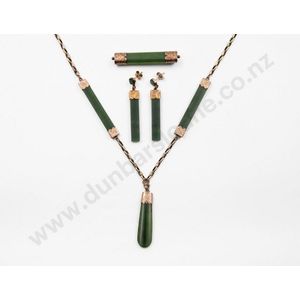 Greenstone Necklace and Earring Set with Brooch - Necklace/Chain ...
