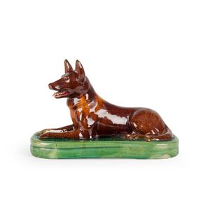 McHugh Tasmanian pottery 'Kelpie' dog doorstop glazed in green…